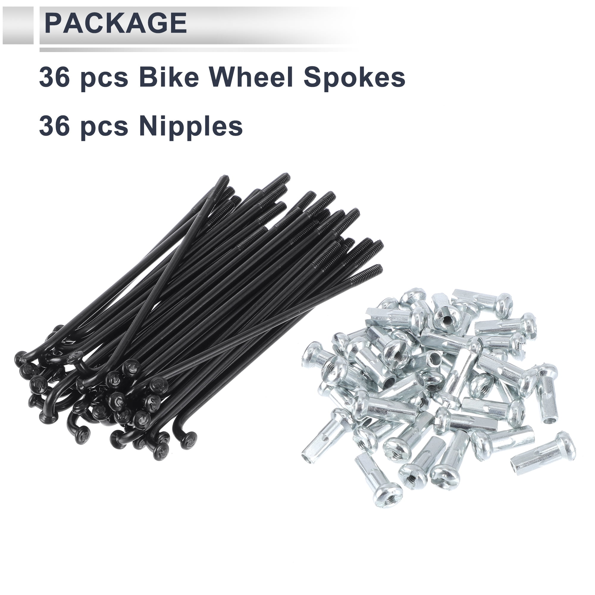 Unique Bargains 36Pcs Durable 13G Bike Wheel Spokes with Nipples 45 Steel Black 2.83"