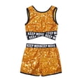 thumbnail image 4 of iEFiEL Girls Sparkly Sequins Ballet Dance Outfit Gymnastics Crop Top with Shorts Set Dancewear for Jazz Hip Hop Dance Gold 14, 4 of 7