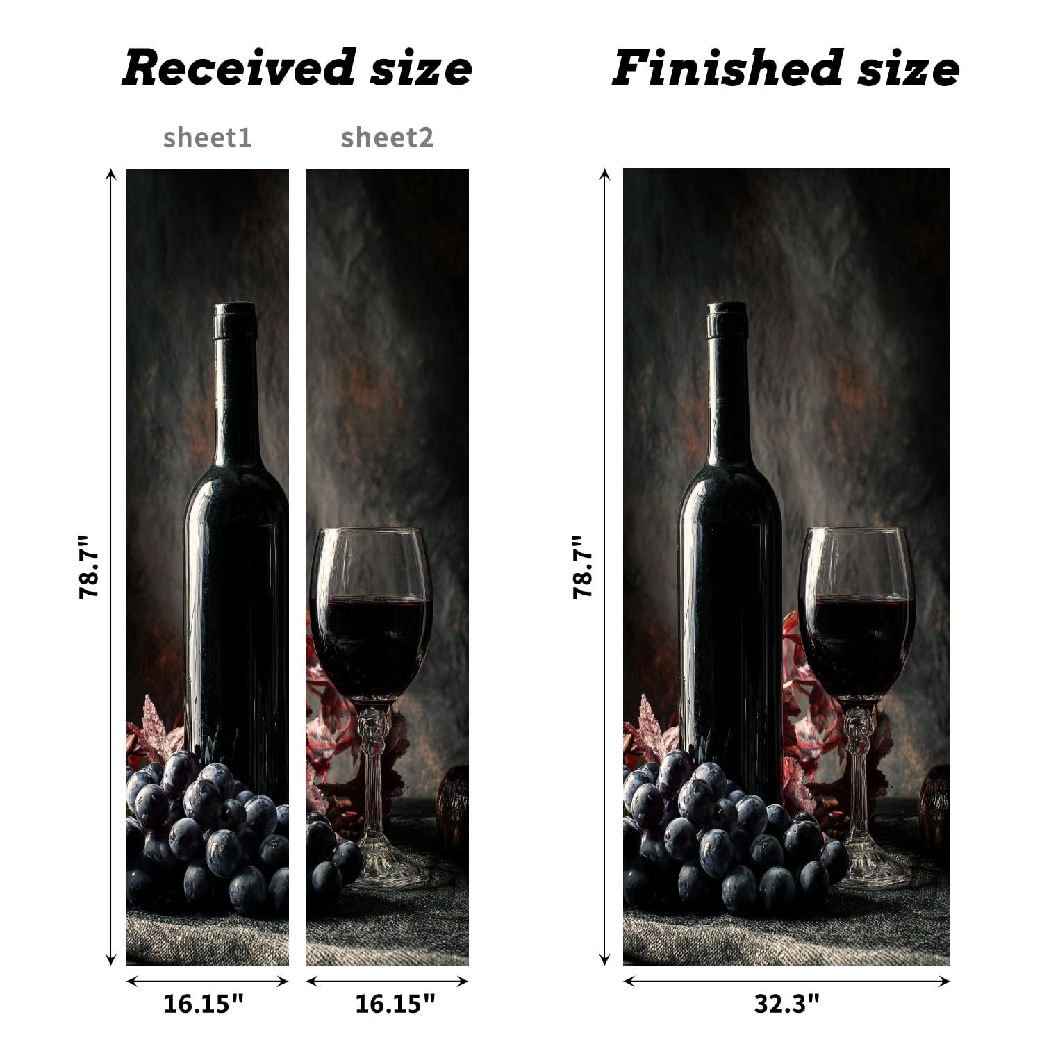 Self Adhesive Vinyl Refrigerator Wrap Set Bottle red wine glass grapes Door Mural Removable Fridge Sticker Peel and Stick&nbsp;Full Door Cover Decal Kitchen Bar Decor