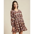 thumbnail image 4 of Moomaya Womens Printed Viscose Dress, Balloon Sleeves V-Neck Smocked Waist Short Dress, 4 of 8