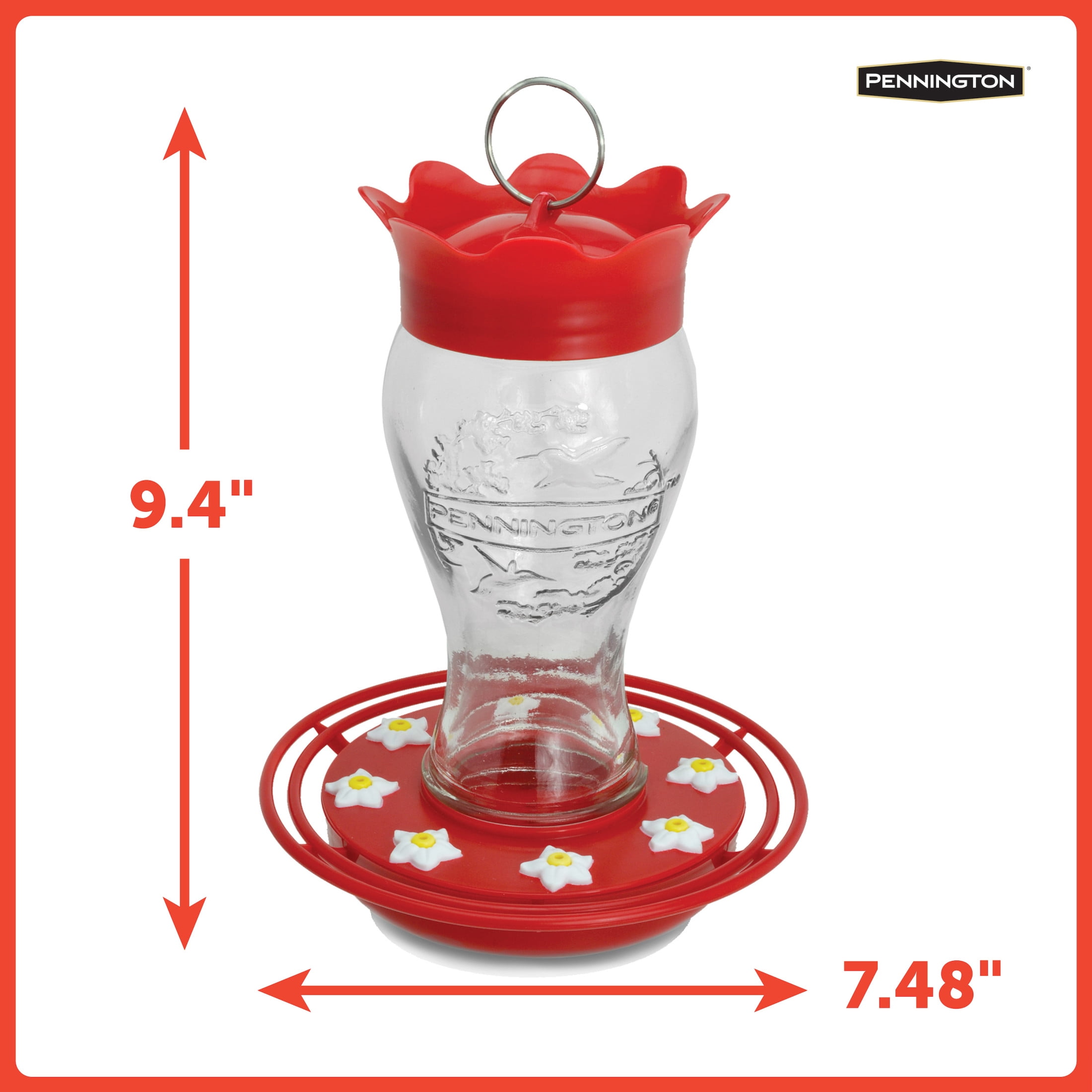 Pennington Red Glass Hummingbird Bird Feeder, 28 oz. Capacity, 2 Pack
