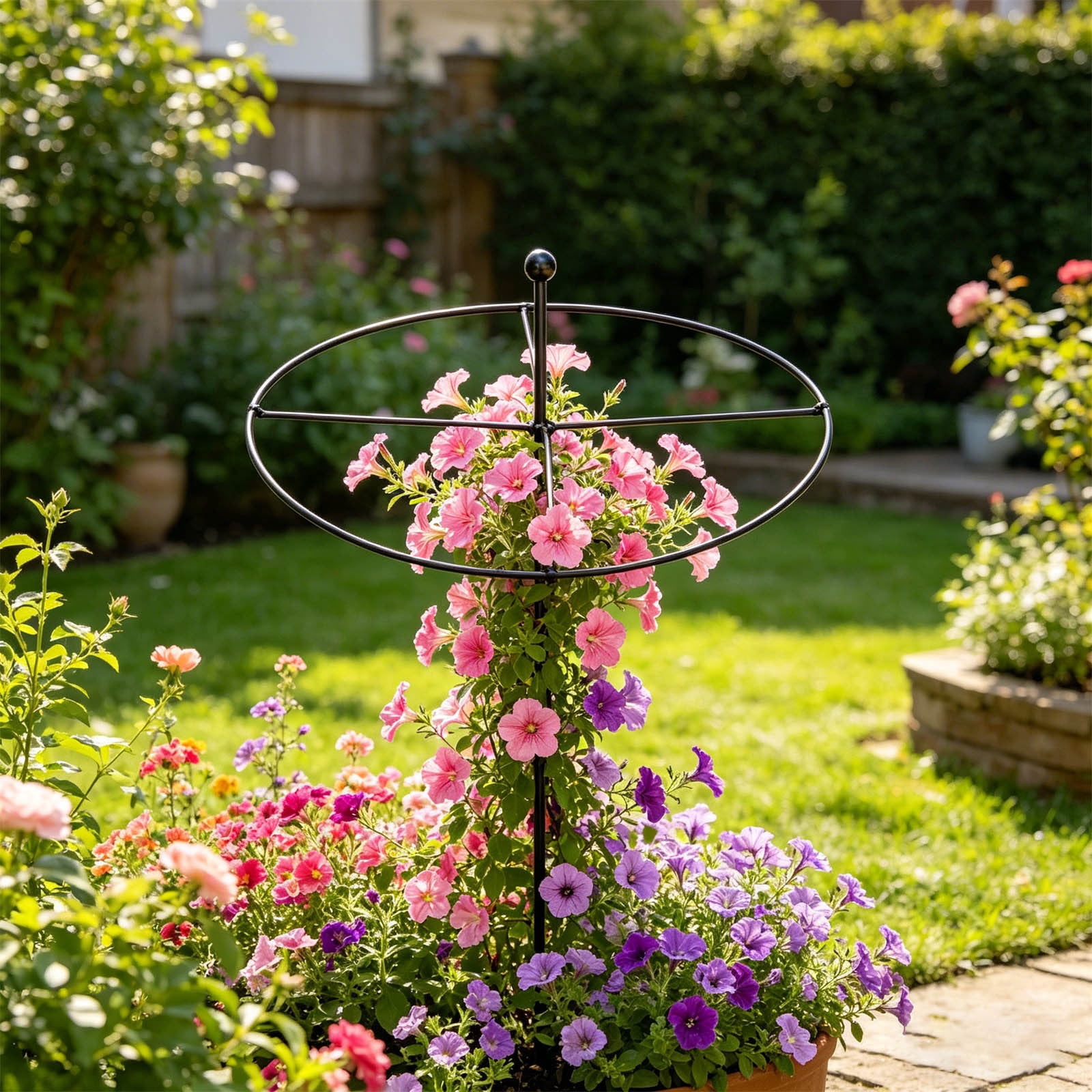 Cadancy Garden Plants Support Stake Round Metal Trellis for Climbing Roses Outdoor Flower Cage Stand Yard Obelisk Tomato Peony Vine Growing Frame Patio Lawn Accessory