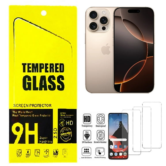 Tempered Glass Screen Protector for Apple iPhone 16 Pro (6.3”) X 3 Pack