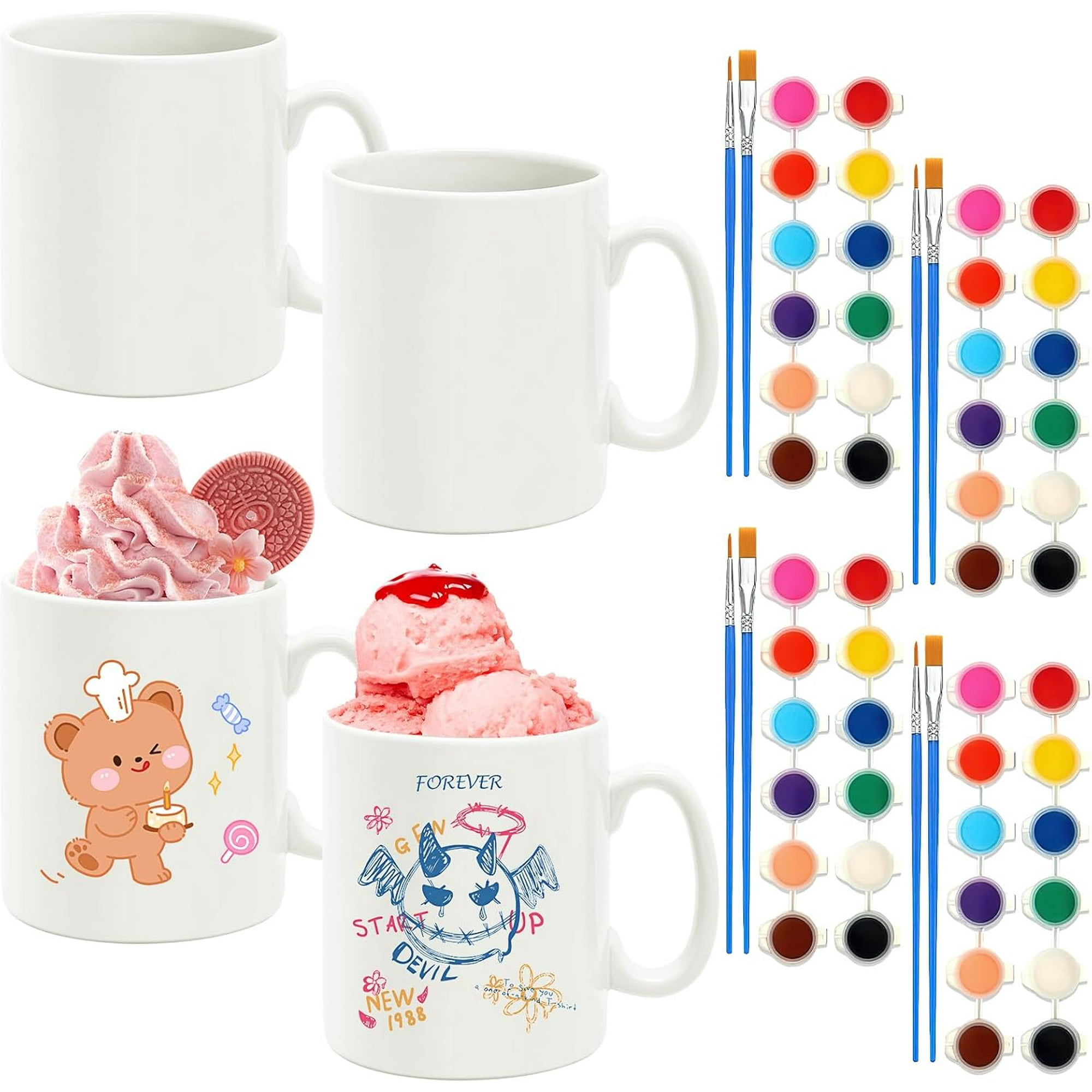 4 Pack Paint Your Own Mug Personalized Coffee Mugs DIY Craft Mugs Kit  Include 4 Ceramic Mugs 4 Set Paints 8 Brushes Create Your Own Mug for  Christmas Fun Craft - Walmart.ca