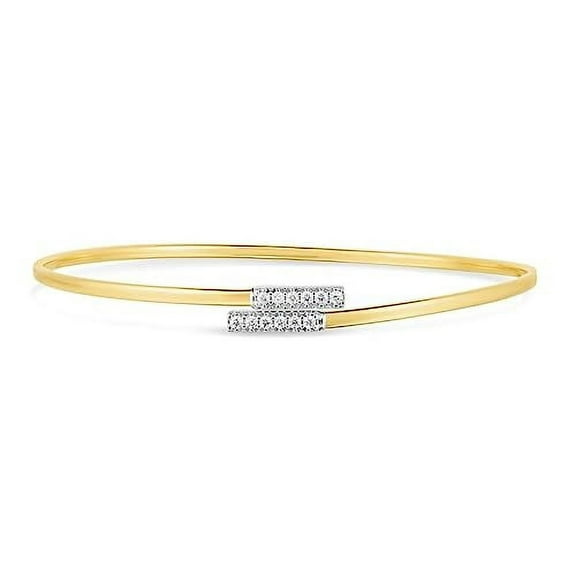 JewelStop 14K Yellow Gold 2mm 0.08ct Diamond Bypass Bar Open Cuff Bangle with Polished Finish - 5.00gr