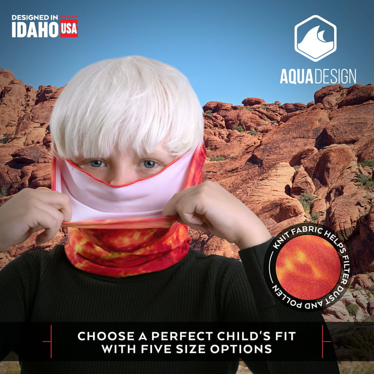Aqua Design Childrens Face Mask Neck Gaiter: Kids Reusable Bandana Tube: UPF 50+ UV Sun Dust Wind Protection: Black Water Size XL, Kids Unisex, Size