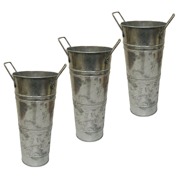 OUNONA 3Pcs Plated Silver Metal Succulents Flower Vase Iron Bucket with Handle for Decorative Use