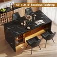 thumbnail image 4 of Hawsaiy 5 Piece Dining Table Set for 4, 63" Faux Marble Kitchen Table with LED Lights & Storage Cabinet and 4 Upholstered Dining Chairs, Modern Rectangular Dining Room Furniture Set, Black, 4 of 9