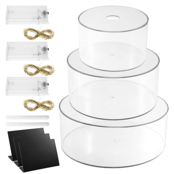 Threns 3Pcs Acrylic Cake Stand with Hollow Bottom Clear Stackable Round Cylinder Cake Display Riser for Wedding Birthday Christmas Party