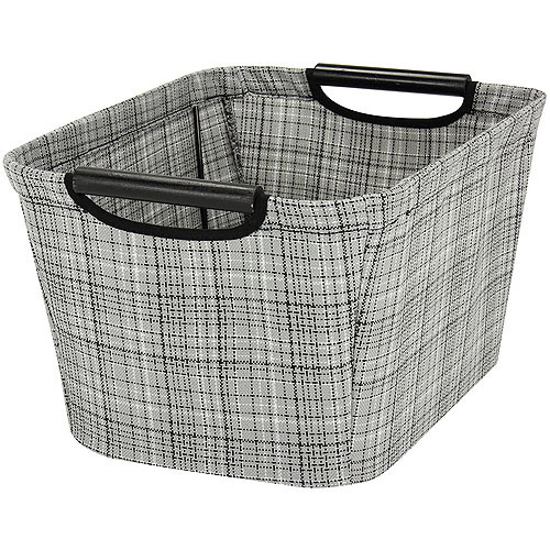 Household Essentials Small Tapered Storage Bin with Wood Handles, Grey