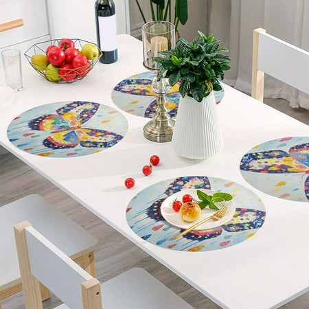 

Round Grid Placemat One Sizex6 Round Placemat PVC Plate Mat，15.4 Inch Non-Slip and Heat Resistant Table Placemat Dining Room Placemat Cool Beautiful Butterfly