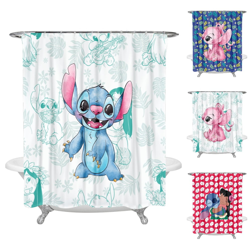 Lilo & Stitch Shower Curtain, Waterrepellent Fabric Merry Christmas