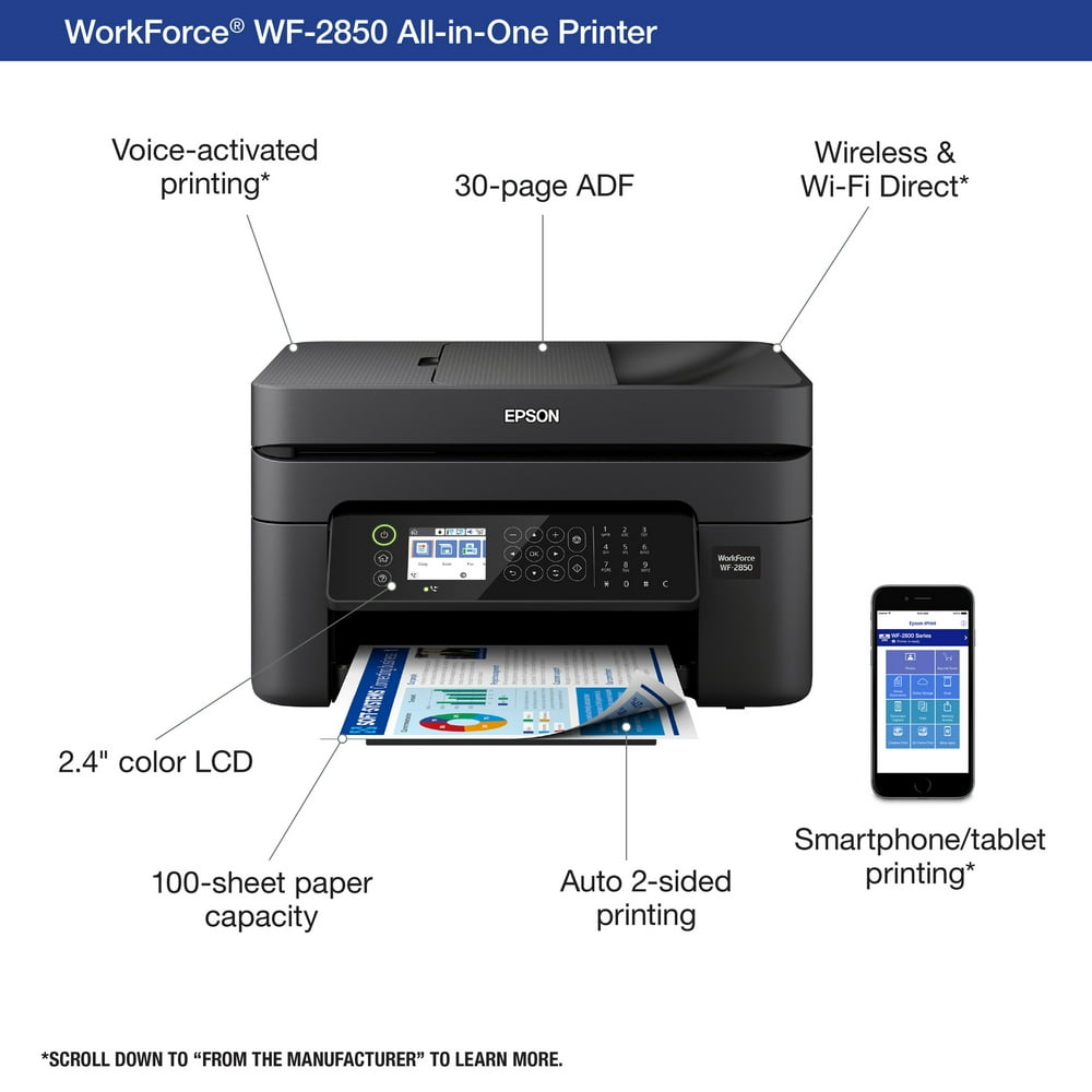 Epson WorkForce WF2850 Wireless AllinOne Color Inkjet Printer