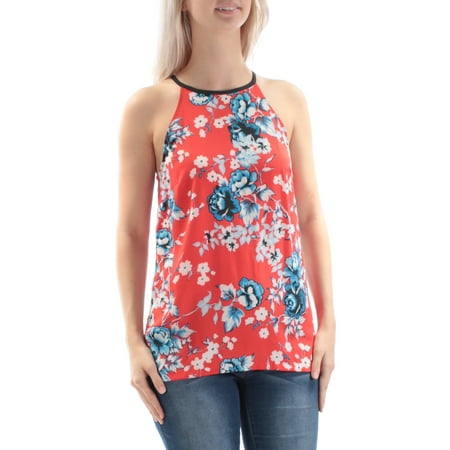 KENSIE Womens Red Floral Spaghetti Strap Crew Neck Top Size: XS