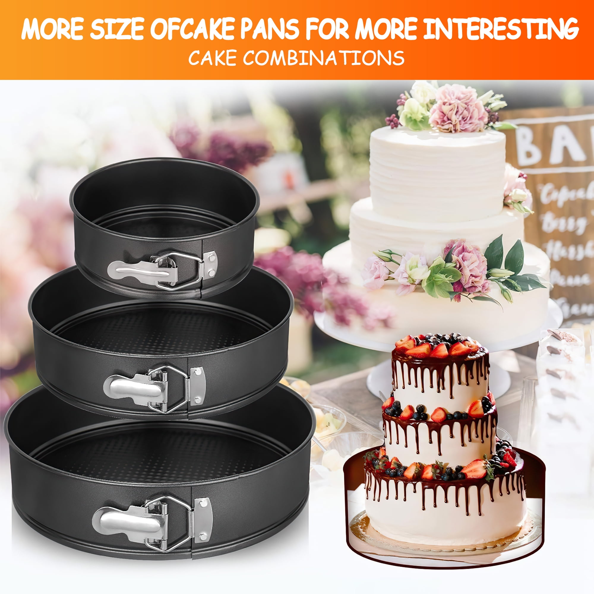 GPED 3-Piece Leakproof Springform Pan Set - 6", 8", 10" Non-Stick Round Cheesecake Pans for Baking, Easy Release Cake Pans Set