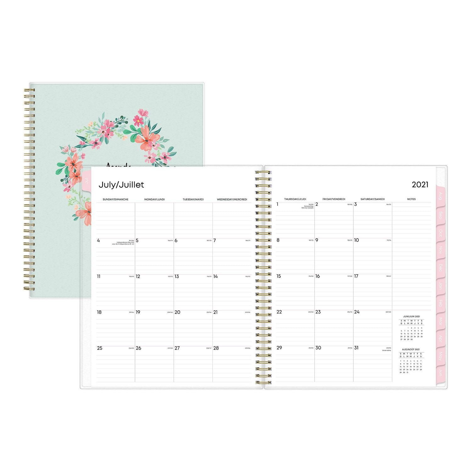 Agenda hebdomadaire/mensuel Blue Sky Laurel, grand format, année 2021-2022