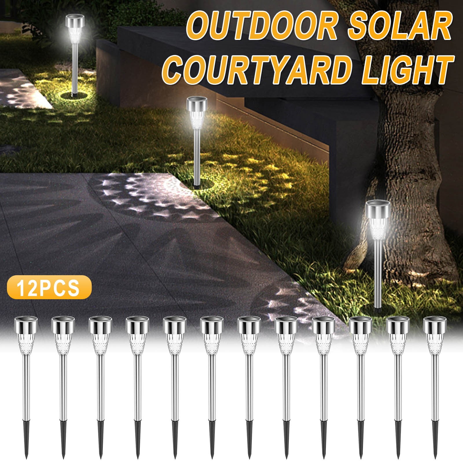 MTBLYS Solar Lights Outdoor Stainless Steel Led Lighting Solar Powered 12-Pack Garden Walkway Patio Yard