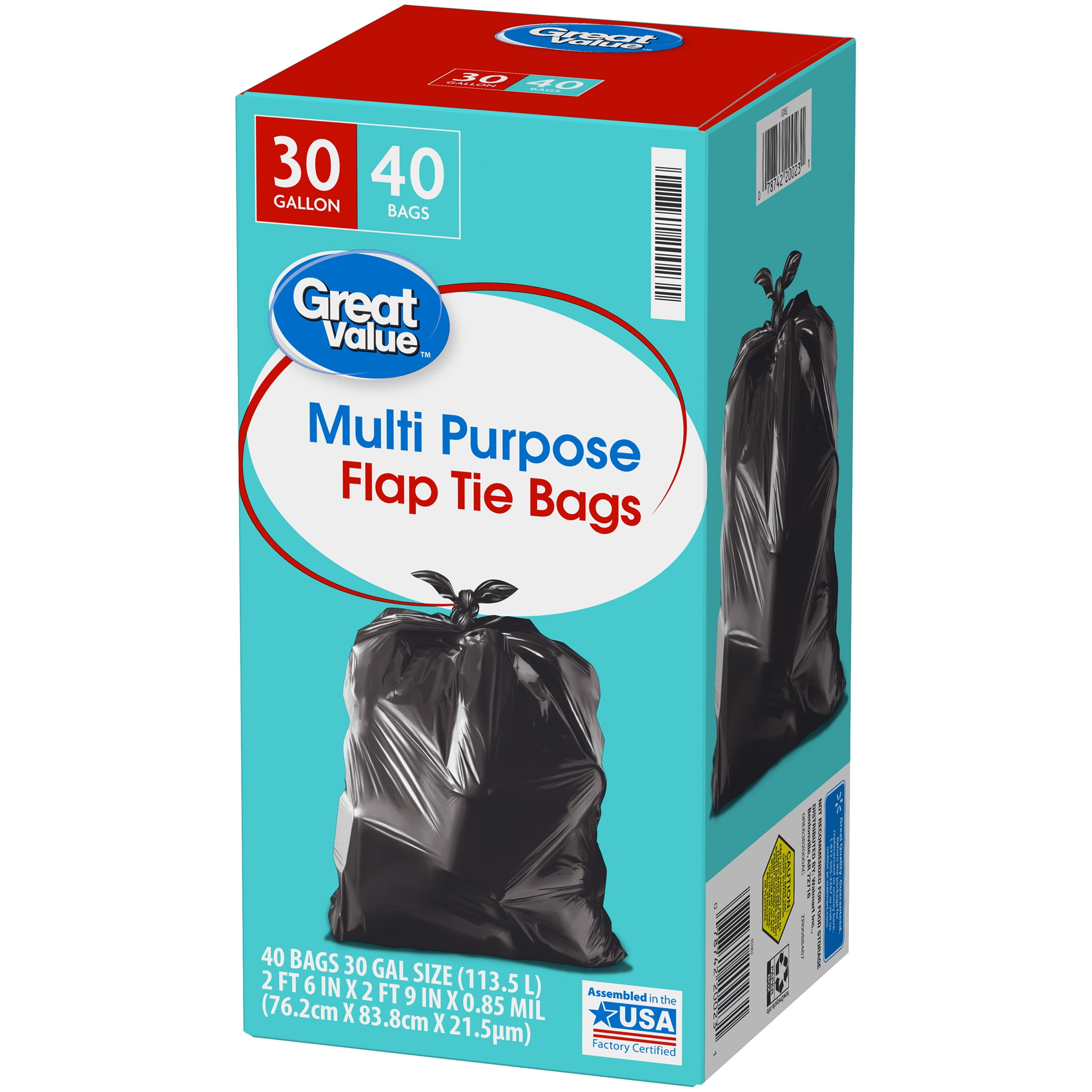 Great Value Drawstring Bags, Unscented, Multi-Purpose, 30 Gallon - 40 bags