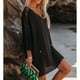 thumbnail image 2 of Vestido Corto Informal De Verano Vestido Corto Informal Mujer Vestido Con Cuello En V Encaje Mangas Tres Cuartos Cintura Suelta Verano Casual Vestido Corto Negro S ANGGREK Otros, 2 of 6