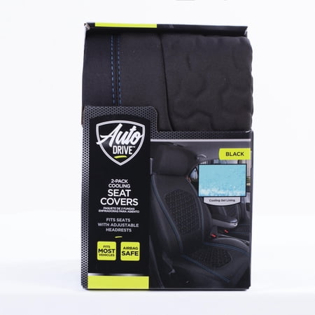 AUTO DRIVE 2 PC LOW BACK GEL COOLING CAR SEAT COVER POLYESTER BLACK, UNIVERSAL FIT, 2010SC12