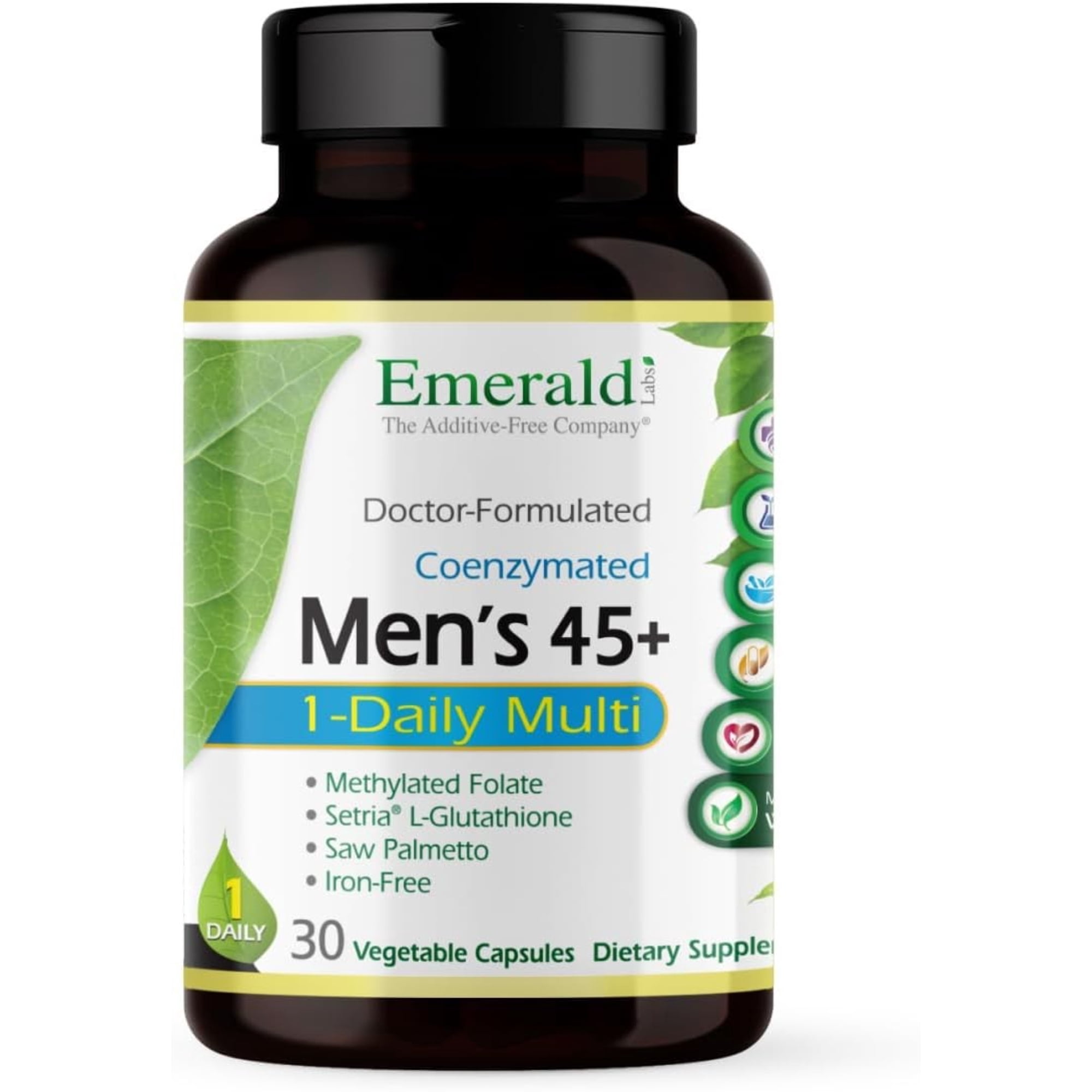 Emerald Labs Men's 45+ 1-Daily Multi - Multivitamin with CoQ10, Saw Palmetto and Lycopene to Support Heart Health, Energy Levels, Immune System, and Strong Bones - 30 Vegetable Capsules