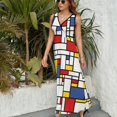 thumbnail image 2 of Piet Mondrian Abstrait Pop Art Années 1960 Rouge Bleu Jaune Rectangles Robes Sans Manches Robes d'Été Soirée Femmes, 2 of 4