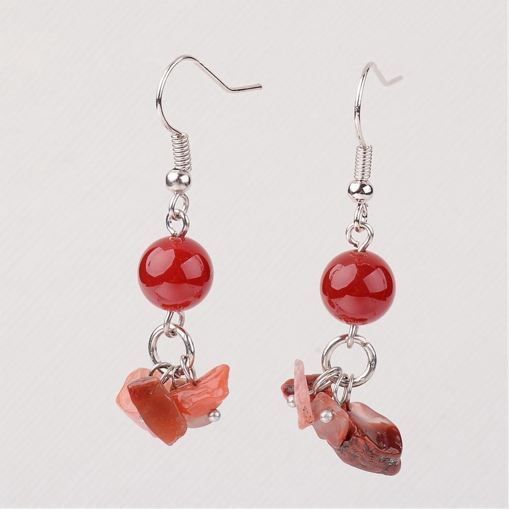 Natural Gemstone Dangle Earrings with Platinum Tone Brass Earring Hook 42mm Pin: 0.7mm
