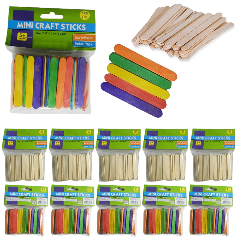 200 Pcs Popsicle Sticks Bulk Craft Flat Natural Wood Multi Colored 2.56