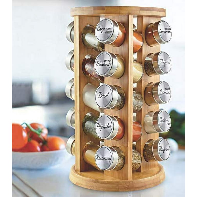 20 Jar Spice Rack With Spices Included Rotating Tower Organizer For Kitchen Spices And Seasonings Free Spice Refills For 5 Years Wood Walmart