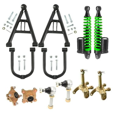 300mm 12" Front Suspenion Upper Lower Shock Swing Arm Kit & Steering Knuckle 4 Lug Wheel Hub & 320mm 12.6" Shocks & Tie Rod End for DIY Part Go Kart ATV Quad Buggy 4 Wheeler Golf Cart