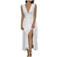 thumbnail image 2 of LOVZFMLL Robes Femmes Mode Unie Sans Manches Col Long Robe à Volants, 2 of 4