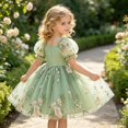 thumbnail image 5 of Curuila Child Toddler Girls Dress Short Sleeve Floral Embroidered Square Neck Fashionable Dresses Size 4 Years, 5 of 9