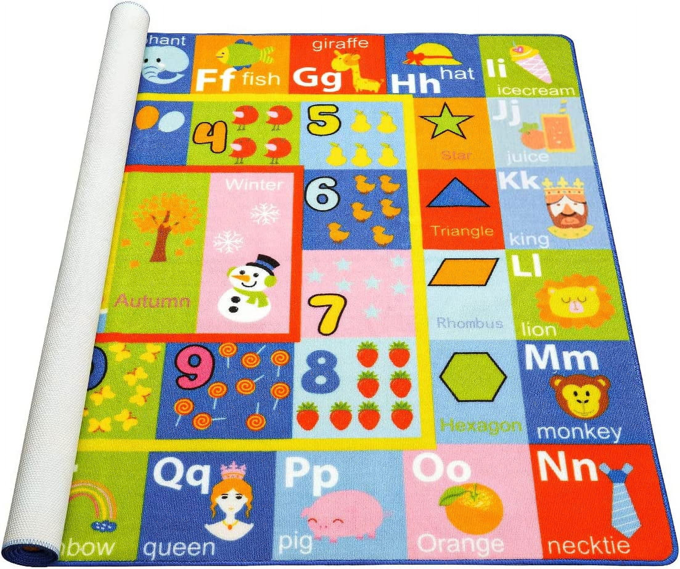 Noahas Kids Carpet Playmat Rug with Numbers, Shapes, Animals Pattern, Children Learn and Educational Rugs, Non Slip Play Rug for Nursery Bedroom Play Room, 4x6 Feet