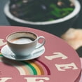 thumbnail image 2 of Ambesonne Emoji Fitted Round Tablecloth, World Love Raindbow Leaf Face, 40"- 44" Diameter, Dried Rose Cream Mustard, 2 of 4