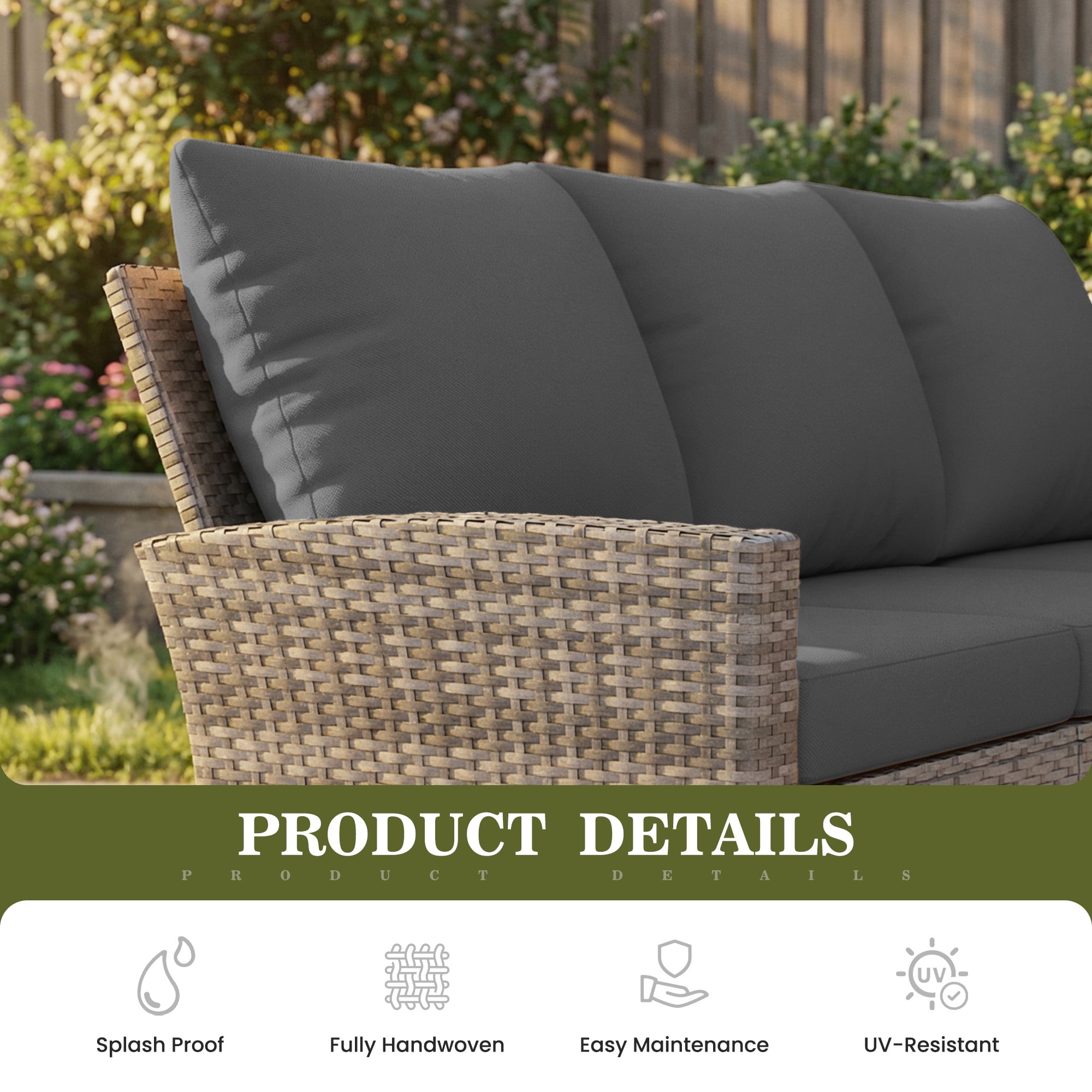 ELPOSUN 7 Pieces Outdoor Sectional PE Rattan Conversation Sofa Set with Gray Wicker, Gray