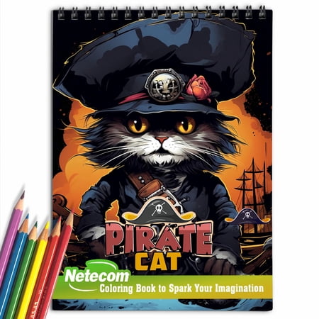 Pirate Cat Spiral Bound Coloring Book Unleash Your Artistic Talents in the Pirate Cat Grayscale Coloring Book