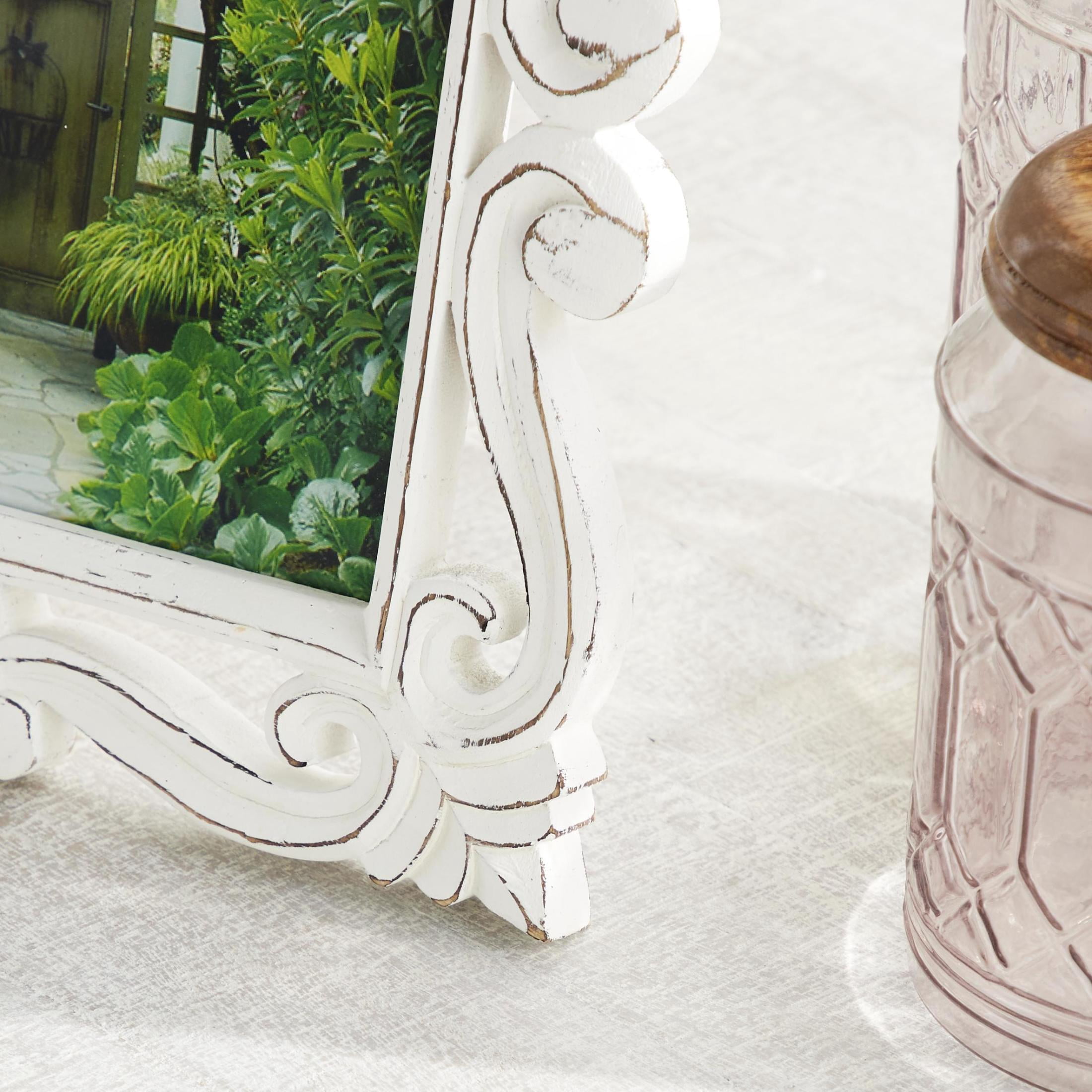 DecMode 8" x 10" Handmade Intricate Carved White Scroll Photo Frame