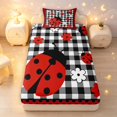 thumbnail image 3 of Erosebridal Vintage Ladybug Grid Twin Sheets,Romantic Daisy Flowers Bedding,Red Black,3pcs,1 Flat Sheet,1 Fitted Sheet and 1 Pillowcase, 3 of 6