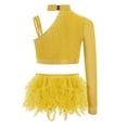 thumbnail image 2 of Aiihoo Kids Girls Jazz Dance Outfit Sparkly 2 Piece Ballet Lyrical Dance Crop Top with Feather Yellow 10, 2 of 5