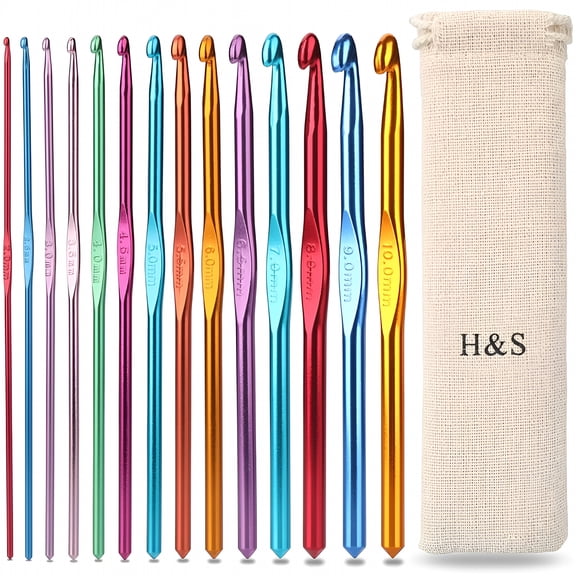 CCOCC Aluminum Crochet Hooks Set with Pouch Case,14pcs,Multiple Sizes,Colorful