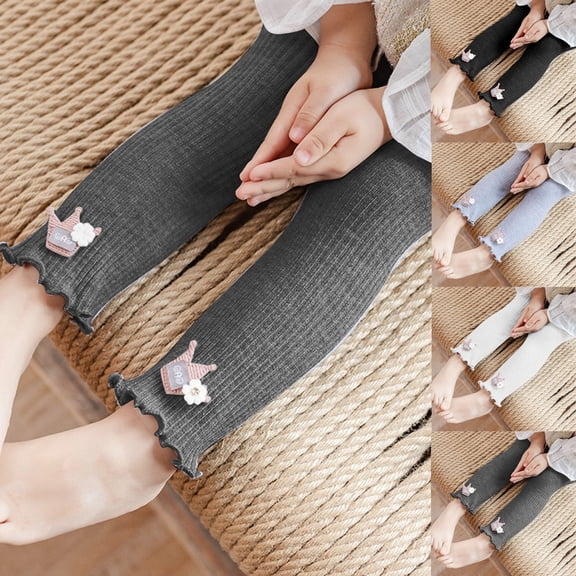 Jinhomg Toddler Cotton Footless Leggings Fall Soft Comfy Ruffle Hem Pants Baby Kids Full Length Leggings Black 4 Years