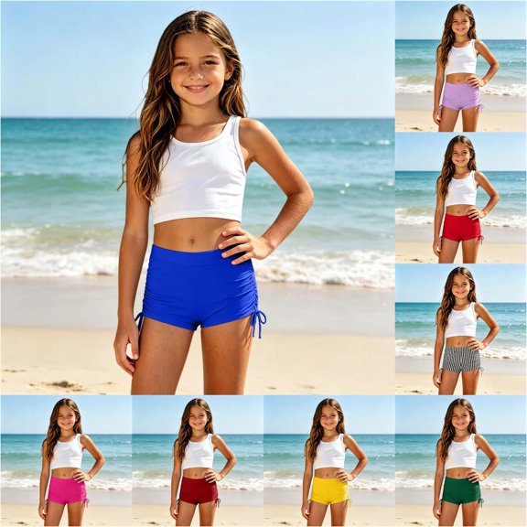 XAOFW Girl's Casual Swim Trunks Solid Color Swimming Shorts For Kids Lightweight Beachwear Shorts Beach Sports Comfortable Swimwear Bottoms 5-6 Years