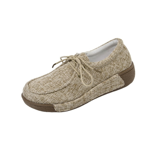 Chaussures de Course pour Femmes, Chaussures Décontractées Unies à Lacets devant, Bout Rond, Plates à Semelle Épaisse, Toutes Saisons, Mocassins pour Femmes
