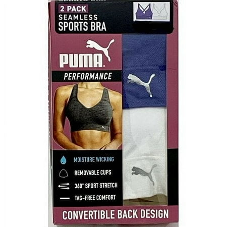 PUMA Performance Women's Seamless Sports Bra 2 Pack Convertible (White/Purple, XL)