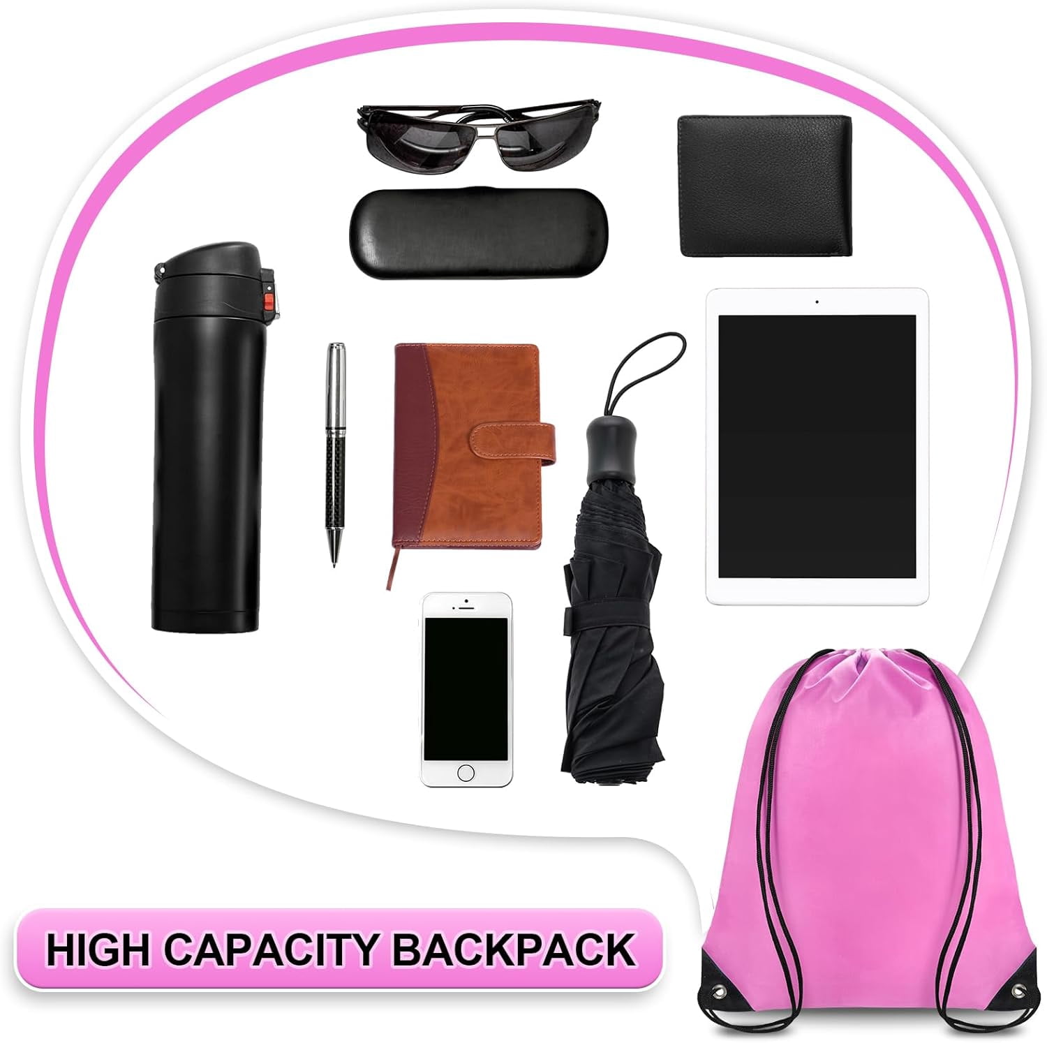 TAETOE 40 Pack Drawstring Backpacks Bulk - Waterproof Nylon Cinch Bags (10 Colors)