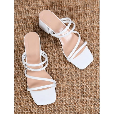 

Women s Thin Strap Chunky Heeled Mules Sandals White EUR36(6)