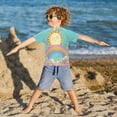 thumbnail image 3 of FORMRS Boys Rash Guard with Short Sleeves UPF 50+ Swim Shirts Sizes 3-12T, Retro Blue Rainbow, 3 of 6
