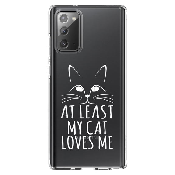 DistinctInk Clear Shockproof Hybrid Case for Galaxy Note 20 ULTRA (6.9" Screen) - TPU Bumper Acrylic Back Tempered Glass Screen Protector - At Least My Cat Loves Me