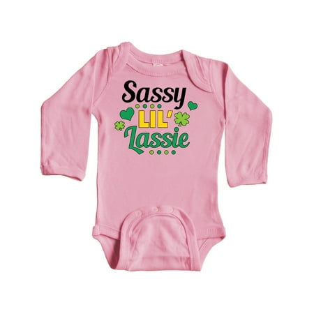 

Inktastic Saint Patrick s Day Sassy Lil Lassie with Shamrocks Gift Baby Girl Long Sleeve Bodysuit