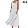 thumbnail image 2 of Vestido de lino y algodón de verano para mujer sin mangas bohemio caftán suelto color liso Blanco/XXXL Qarigey, 2 of 5